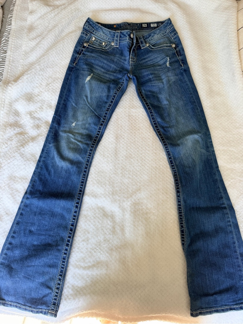 Miss Me Blue Flare Jeans with Subtle Distressing